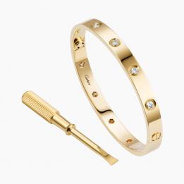 Золотой браслет  LOVE в стиле Cartier с 10 бриллиантами BRiCar15.35