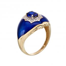 Золотое кольцо с синей эмалью RD367WD
