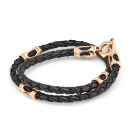 Золотой браслет с кожей BR110